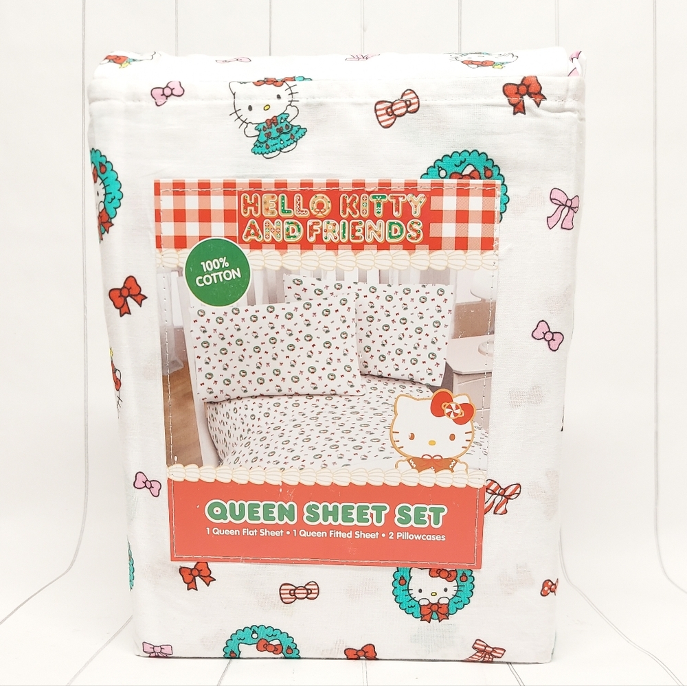 NEW! Hello Kitty Christmas Holiday Queen Size Bed Sheets